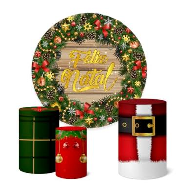 Imagem de Trio Capas Cilindro + Painel Redondo Festa 1,50m Natal (K1NAT039)