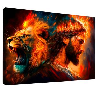 Imagem de Quadro Decorativo Leão de Judá e Cristo