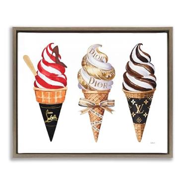 Imagem de Stupell Industries Arte de parede em tela flutuante marrom com moldura de sorvete Glam Swirled por Amanda Greenwood, 25 x 31