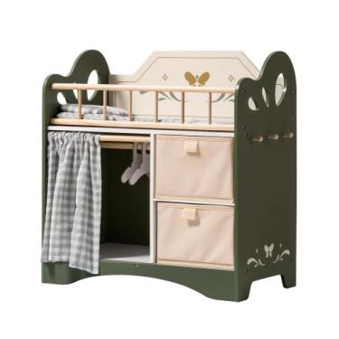 Imagem de Berço para bonecas ROBOTIME Cama de boneca de madeira com armazenament