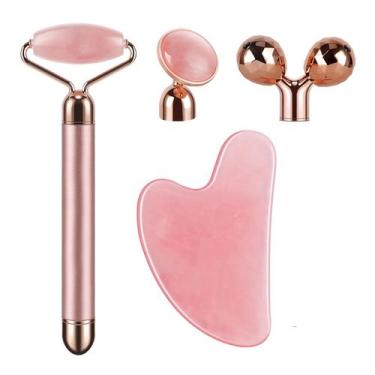 Imagem de Massageador facial e conjunto Gua Sha SSGP 4 em 1 de quartzo rosa