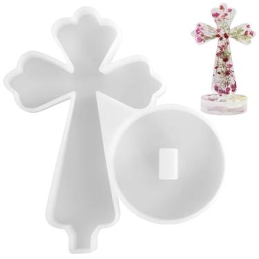 Imagem de Molde de silicone cruzado em pé com base – moldes de resina cruzada de 17 cm, molde de crucifixo para resina epóxi, para decoração de velas DIY, fazer presentes abençoados, Dia das Bruxas