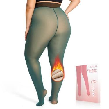 Imagem de Meias forradas de lã UISLII Plus Size para mulheres verdes escuras XXL