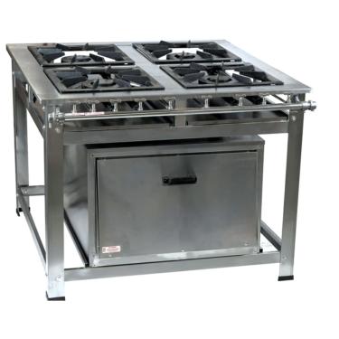 Imagem de Fogão Industrial 4 Bocas QD P5 em Aço Inox com Forno Leona
