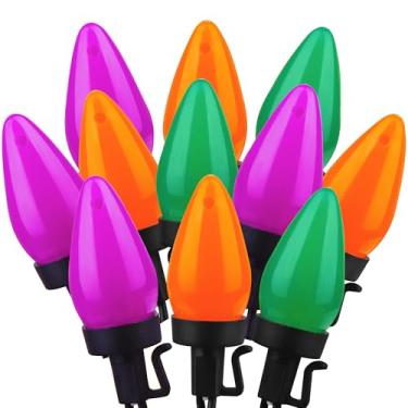 Imagem de HAYATA C7 Lâmpadas Grandes Clássicas Luzes de Halloween 50 LED 7,3 m Roxo Morango e Laranja e Verde Cordão de Luz - Iluminação de Fadas para Exterior, Interior, Jardim, Quintal, Festa, Casa, Grinalda