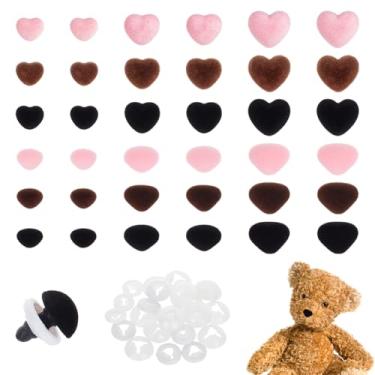 Imagem de PH PandaHall 45 conjuntos de narizes de segurança flocagem 6 tamanhos coração triângulo nariz rosa preto artesanato nariz de crochê marrom veludo bicho de pelúcia nariz com arruelas para amigurumi