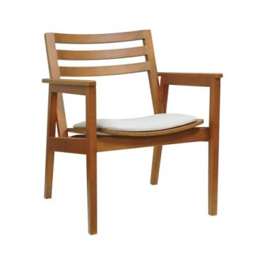 Imagem de Poltrona Cairo Madeira Maciça Encosto Ripado Assento Anatômico - Amêndoa - Estofado Linho Bege