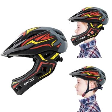 Imagem de EULANT Capacete Infantil Integral Com Proteção De Queixo, Bicicleta Para Meninas E Meninos 6 Anos, Serve Cabeças 48 A 56 Cm (Vermelho Amarelo, Médio = 52 Cm/20,5 22 Polegadas)