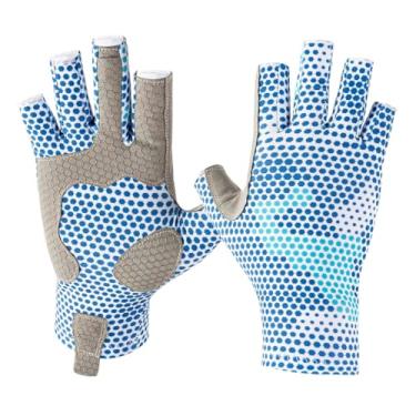 Imagem de SUJAYU Luvas de pesca – Luvas de silicone antiderrapantes para vela e caiaque, proteção solar UV para homens e mulheres, acessórios de remo e remo (azul celeste, grande)