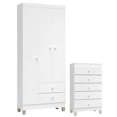 Imagem de Cômoda Gaveteiro E Guarda Roupa 3 Portas Ternura Baby Branco Flex – Incorplac