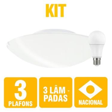 Imagem de Kit 3 Plafon Redondo Taschibra Jurerê 25cm Vidro Fosco com Lâmpadas, L