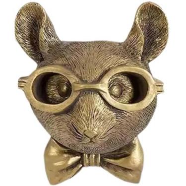 Imagem de Decoração de parede UITWMKTG Gold Animal Head Resin Rat Sculpture