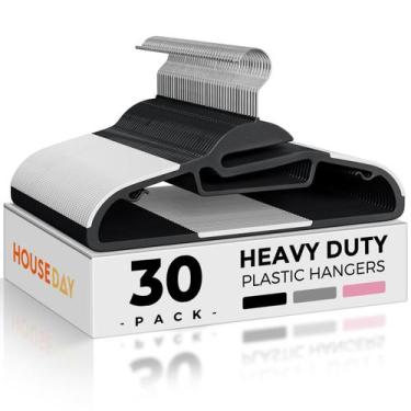 Imagem de Cabides de plástico HOUSE DAY Black, pacote com 30 unidades, economiza