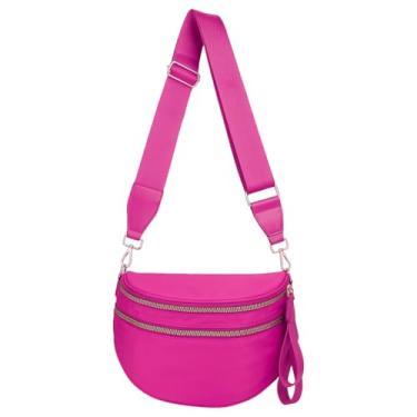 Imagem de Duyijiff Bolsas femininas – bolsas transversais de nylon, pochetes transversais, bolsas modernas, bolsa de cinto de grande capacidade, A05-rosa vermelha