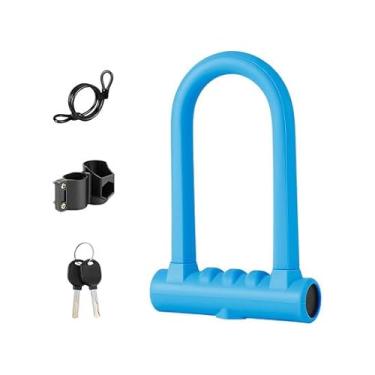 Imagem de Cadeado U-Lock Reforçado com Cabo de Aço 1,20m, Trava de Segurança para Bicicleta e Moto, Revestimento em Silicone