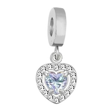 Imagem de BlingNuts Pingente de coração com pedra do mês de nascimento para amigos, pingente de coração de cristal azul compatível com pulseiras Pandora Charms