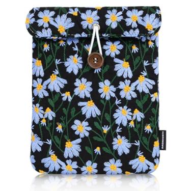 Imagem de Dadanism Capa acolchoada floral de margarida bordada de 17,8 cm para Kindle Paperwhite/Colorsoft Signature Edition, capa protetora para E-Reader Kindle de 15 cm / Oasis/Kobo E-Reader, preta
