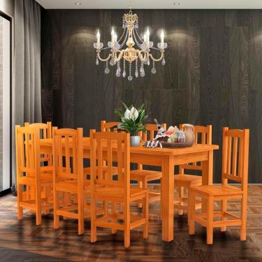 Imagem de Conjunto Mesa De Jantar Com 8 Cadeiras Madeira Maciça 200cm Marrom Santana Shop Jm