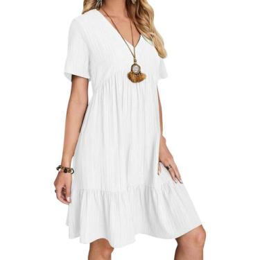 Imagem de Vestido feminino de verão Gchanao, casual, solto, decote em V, branco,