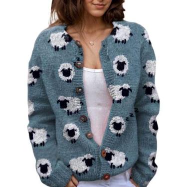 Imagem de Suéter de malha feminino Akivide com estampa floral de outono