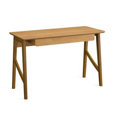 Imagem de Mesa para Computador Home Office com Gaveta e Pés de Madeira Maciça(Cinamomo)