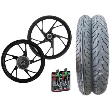 Imagem de Par de Rodas Pe de Galinha TITAN150 0413 KSSTART 150160 1516 Disco+ Par de Pneus Vipal + 2 Selante ( Tapa Buraco )