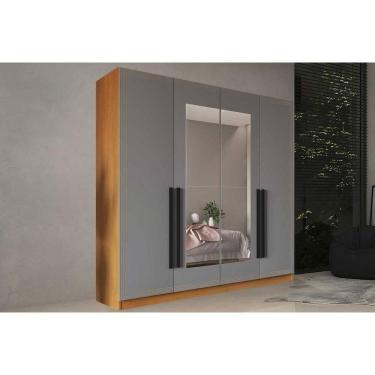Imagem de Guarda Roupa Casal 4 Portas (2 C/ Espelho) E 4 Gavetas Valência Freijo/cinza - Politorno