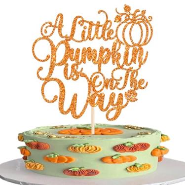 Imagem de Rsstarxi 1 Pack Autumn Baby Shower Cake Topper Orange Glitter A Little Pumpkin Is On The Way Cake Pick for Thanksgiving Theme Baby Shower Gender Reveal Birthday Party Cake Decorations Supplies