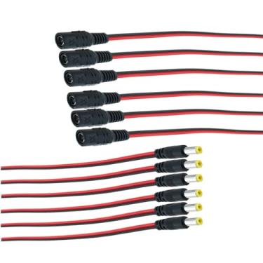 Imagem de TAODAN 12 peças 5,5 x 2,1 mm DC Barrel Power Pigtail Plug Connector Cable DC Power Female Cabo vermelho e preto para acesso de energia à câmera de engenharia de segurança