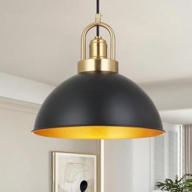 Imagem de POLITAMP Luminária pendente preta, luminária de teto industrial de altura ajustável, luzes pendentes de metal cúpula para ilha de cozinha (pacote com 2, 11,8 polegadas)