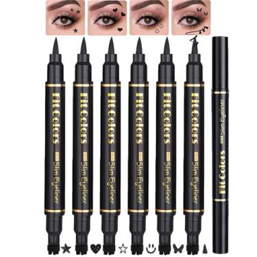 Imagem de Dulele Conjunto de lápis delineador líquido de duas cabeças, 6 peças, lápis delineador preto alado para mulheres, tatuagem de longa duração, delineador de olhos, triângulo, estrela, coração