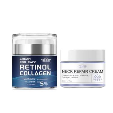 Imagem de Creme firmador de pescoço e creme facial de retinol para antirrugas, 2 unidades de creme de pescoço e creme facial de retinol para apertar a pele flácida e hidratar, ajuda a reduzir linhas finas e