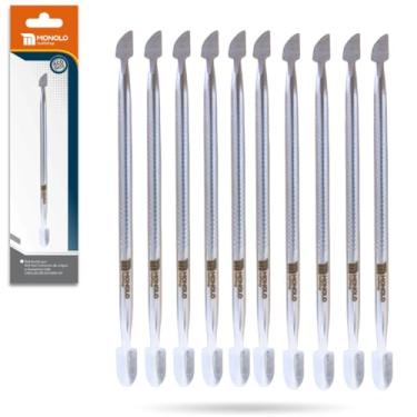 Imagem de Kit 10 Espátula Cutícula Unha Manicure Empurrador Raspador Profissional Aço Inox Premium MONOLO