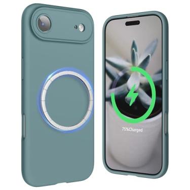 Imagem de SURPHY Capa magnética para telefone Air 2025, com proteção para câmera, capa de telefone de silicone líquido com forro de microfibra, capa protetora de borracha de gel macio, 16,8 cm, verde cacto