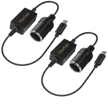 Imagem de Pacote com 2 cabos de alimentação USB C macho para isqueiro de carro de 12 V fêmea para detector de radar abaixo de 8 W, câmera de painel, GPS (porta USB C funciona apenas com carregadores funcionais