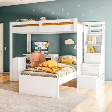 Imagem de Beliche Office Infantil Juvenil com Escrivaninha Moon Yescasa Branco