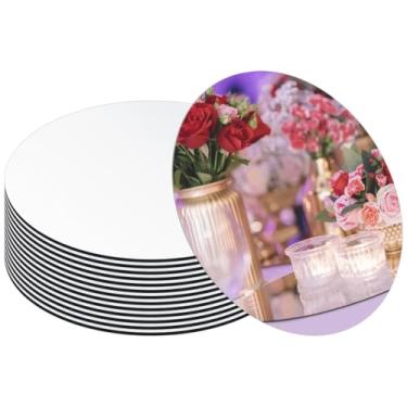 Imagem de Cunnikku Pacote com 13 espelhos redondos para centros de mesa, espelhos redondos de acrílico, bandejas, pratos para centros de mesa, casamento, chá de bebê, festa, Natal, noivado, decoração (20 cm)