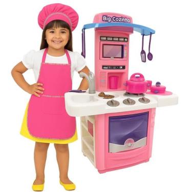 Imagem de Cozinha Infantil Big Cozinha Rosa + Avental e Toca Infantil Chef - Ful