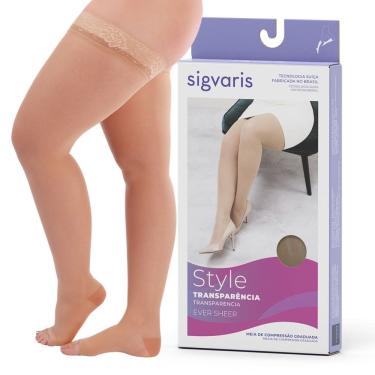 Imagem de Meia 7/8 Compressiva Meia Coxa | Sigvaris Ever Sheer | 20-30mmhg Ponteira Aberta - Capuccino