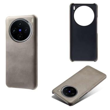 Imagem de Capa para vivo X100,Proteção contra quedas,Casca de volta de cor sólida simples,Design de couro de imitação de plástico-Gray