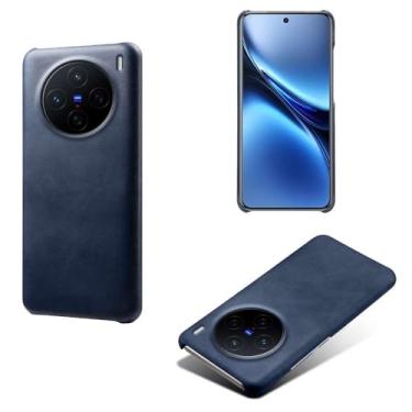 Imagem de Capa para vivo X200 5G,Proteção contra quedas,Casca de volta de cor sólida simples,Design de couro de imitação de plástico-Blue