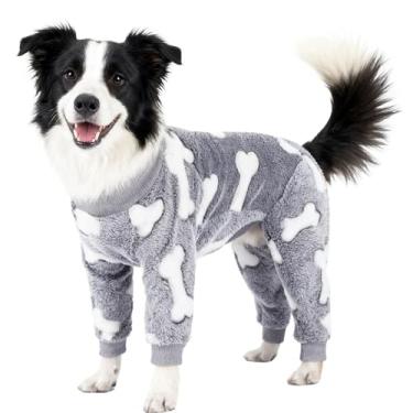 Imagem de GabeFish Pijama aconchegante de pelúcia, pijama de lã para cães, manga comprida macia, macacão fofo de quatro pernas para animais de estimação, cinza grande