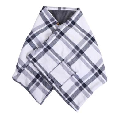 Imagem de SPYMINNPOO Xale Aquecido USB, Cobertor Elétrico Vestível Com 3 Configurações de Calor para Acampamento Em Casa (63,0x23.6in) (Xadrez branco cinza)