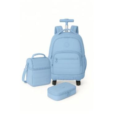 Imagem de Kit Escolar Up4you com Mochila de Rodas Duplas 360°, Lancheira Térmica, Estojo Box, Azul