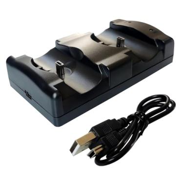 Imagem de DHSKZRMJ Estação de carregamento 2 em 1 para controle PS3 com indicador de luz LED, cabo de carregamento e base para controles duplos e de movimento