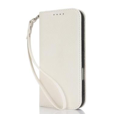 Imagem de LTLMYDAM Capa carteira para iPhone 17 Pro Max/17 Pro/Air/17, aba couro lichia textura slots para cartão capa de telefone alça de pulso capa de proteção contra quedas, branca, 17