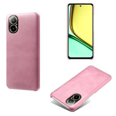 Imagem de Capa para OPPO Realme C67 4G,Proteção contra quedas,Casca de volta de cor sólida simples,Design de couro de imitação de plástico-Pink