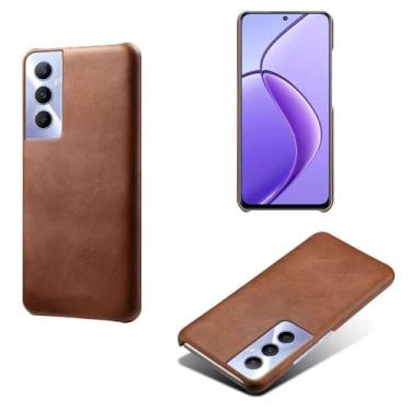 Imagem de Capa para OPPO Realme C65 4G,Proteção contra quedas,Casca de volta de cor sólida simples,Design de couro de imitação de plástico-Brown