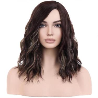 Imagem de Peruca BERON Brown Blonde Short Curly Bob Wavy 35cm para mulheres