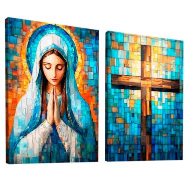 Imagem de Quadro Decorativo Duo Maria e Cruz em Grid Art